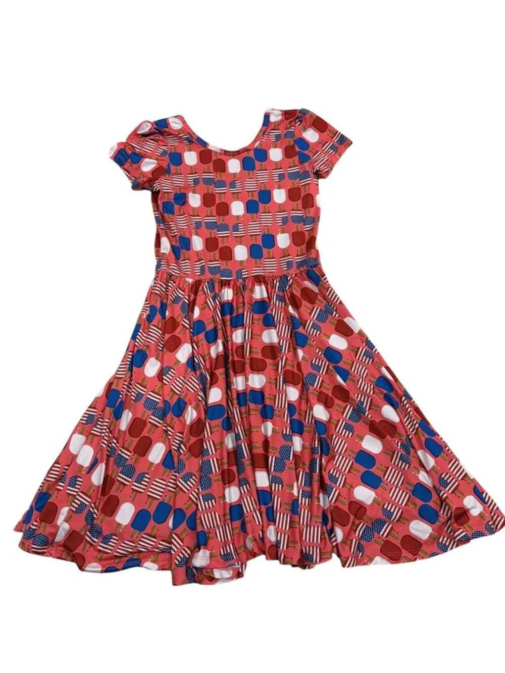 Dot Dot Smile DDS Patriotic Popsicle Print Lucy Twirl Dress 8/10